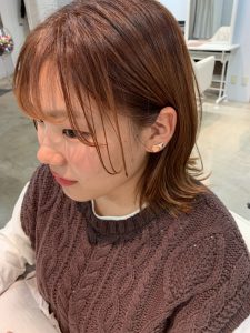 オレンジベージュ×透け感ボブ☆